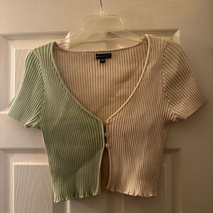 Kendall & Kylie Two-Color Button Top